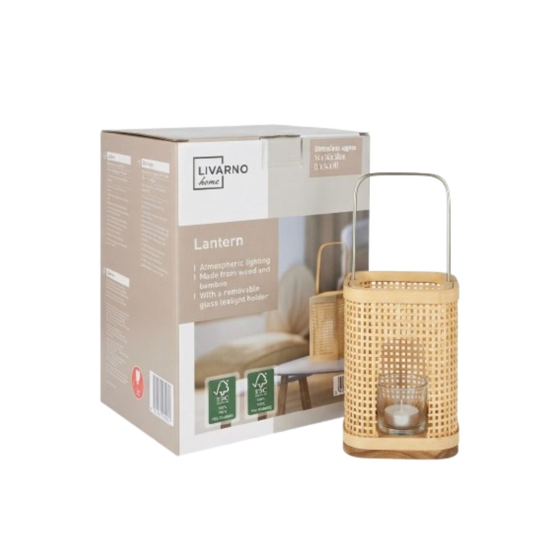 Farol decorativo de madera y bambu