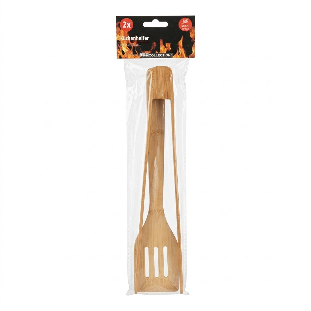 Pinzas de cocina con espatula de Bambu